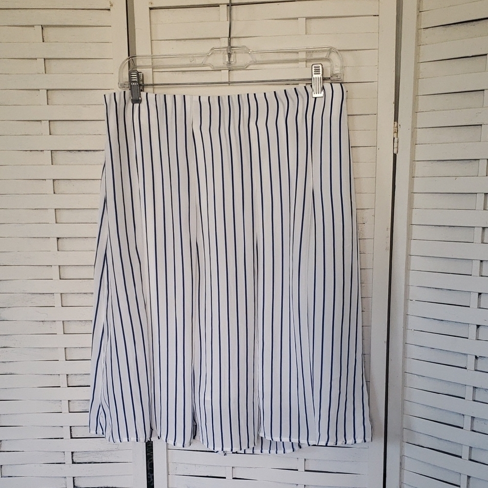 J. Crew Blue And White Stripef Pleated Midi Skirt Size 10 New